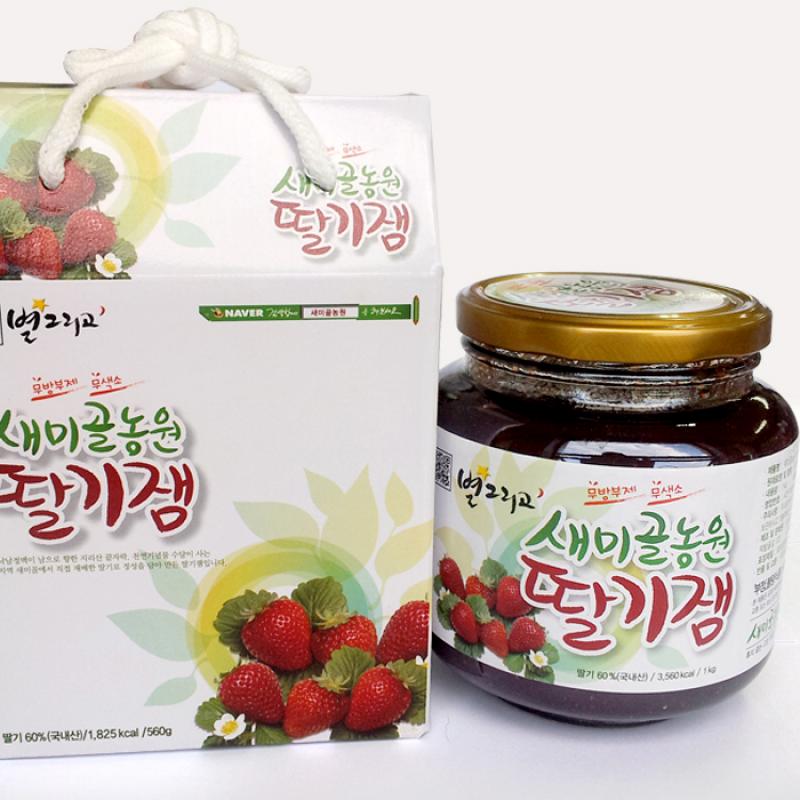 [새미골농원] 딸기잼 1kg / 직접 재배한 100%국내산 딸기(무방부제,무색소)